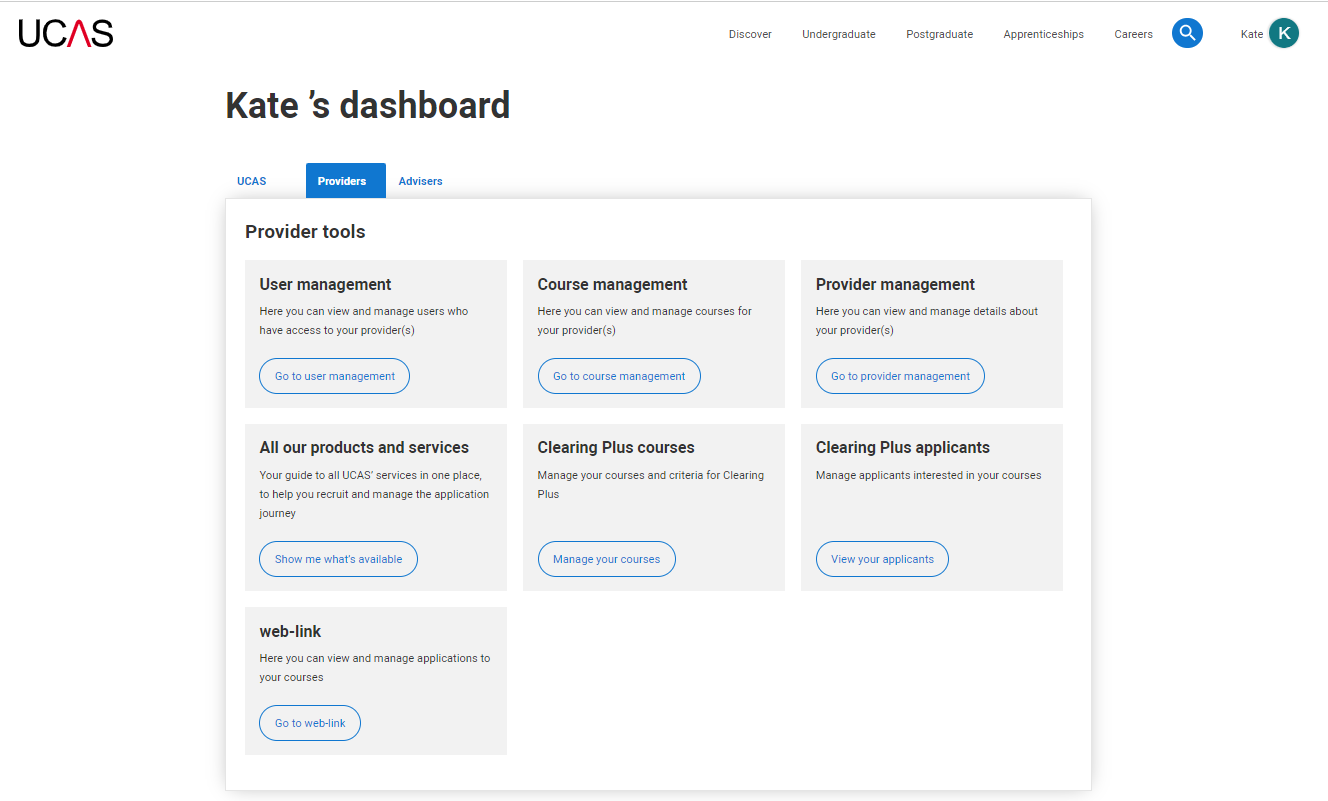 Provider dashboard